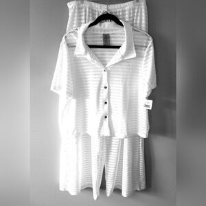 Hurley 2 Piece White Eyelet Swim Cover-Up Or Top&Pant Set. Stylish & Comfortable